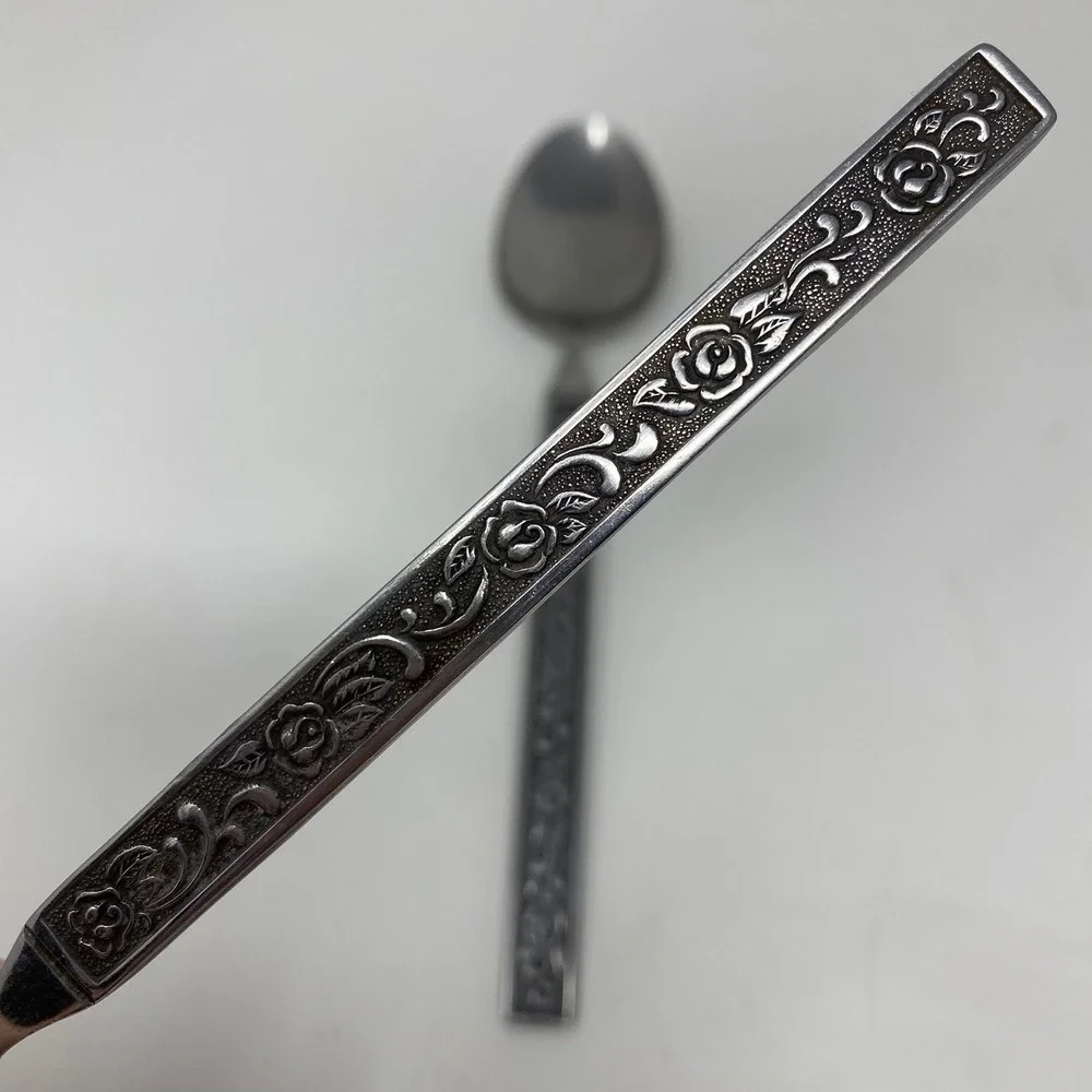 Vtg Nasco Stainless Davao flatware Rose Floral Stainless Steel Japan